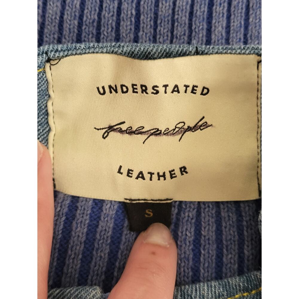 Free People Understated Leather Denim Racing Moto Jacket Motor Sports Small $348 - Picture 6 of 8